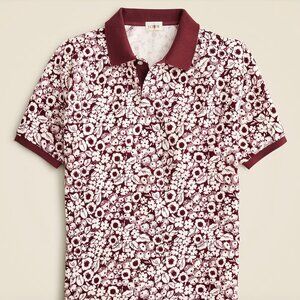 J. Crew Burgundy and White Floral Terrycloth Polo Shirt NWT